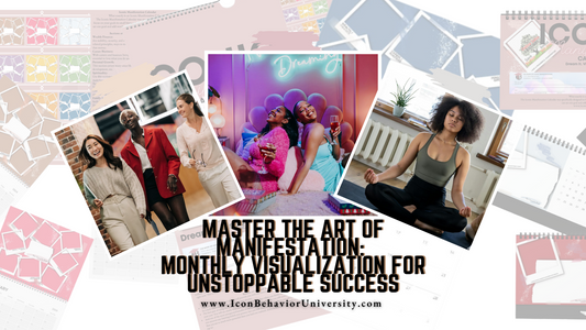 Iconic Manifestation Calendar with women entrepreneurs laughing and Meditating