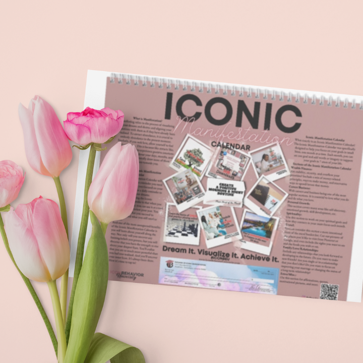 2024 Iconic Manifestation Standard Wall Calendar cover with pink Tulip flower