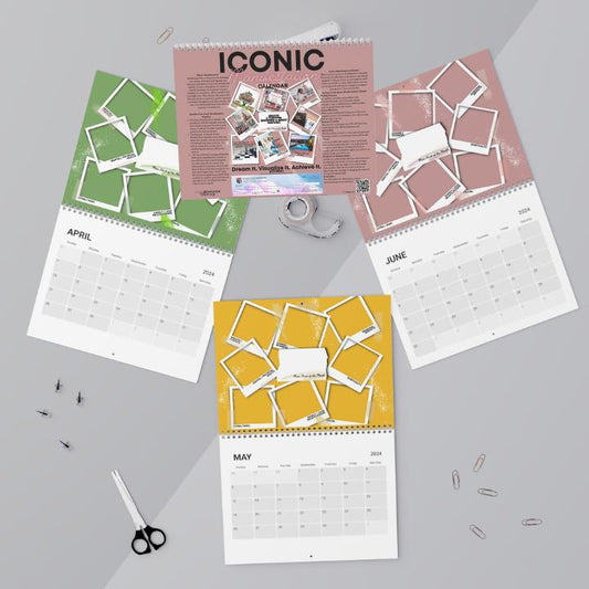 2024 Iconic Manifestation Standard Wall Calendar flatlay on gray back ground